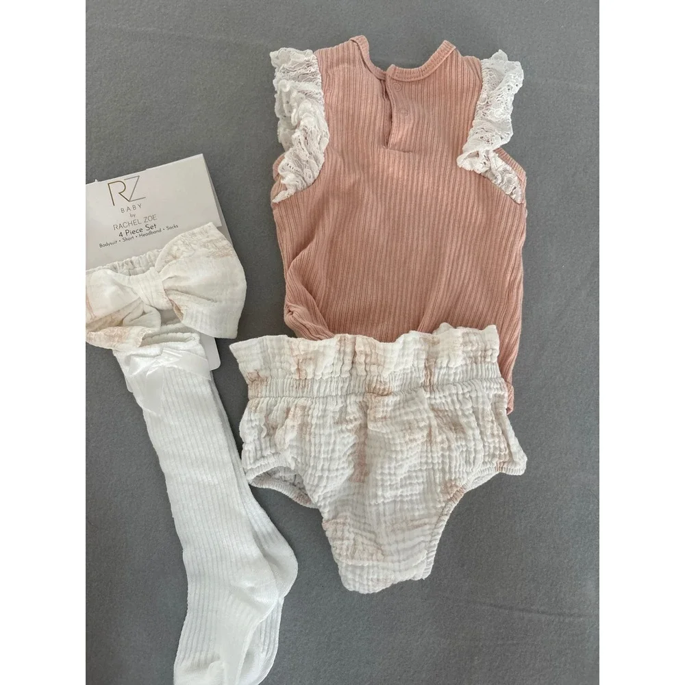 Rachel Zoe Baby 4 Piece Set Bodysuit Shorts Headband Socks Rose Pink 18M NEW